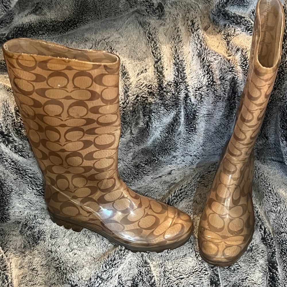 Coach Brown Monogram Tall Rain Boots
